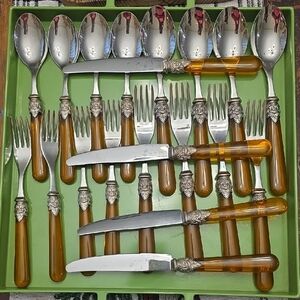 Vintage: 20 Piece EME INOX ITALY Amber Silverware Set